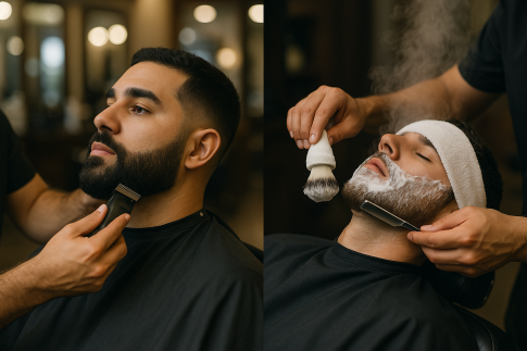 Beard trim and hot towel straight razor shave at Kingdom Kutz